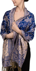 Achillea Reversible Paisley Pashmina Rave Scarf – Exotic Indian Shawls and Wraps for Evening Dresses, Festivals, All Seasons