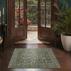 GENIMO Washable Small Rug 2x3, Non-Slip Entryway Mat for Front Door, Kitchen, Bathroom, Laundry, Vintage Boho Floral Thin Carpet Indoor Décor, Emerald Green