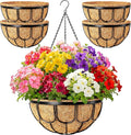 4 Pack 12 Inch Hanging Planters for Outdoor Plants, Black Metal Wire Hanging Flower Baskets with Coco Coir Liner, Large Hanging Plant Pots for Garden, Patio, Balcony, Indoor Home Decor