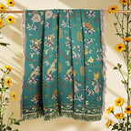 Boho 100% Cotton Large Throw Blanket - All Season Rustic Ultra Soft Breathable Floral Bird King Blanket for Bed Sofa Couch Chair Bedspread Quilt Gift, 91" x 98"-Teal/Beige
