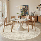 9x9 Beige Round Rug 9ft Living Room Circle Rug Vintage Round Area Rug Non Slip Indoor Carpet for Apartment