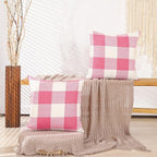 CARRIE HOME Pink Buffalo Plaid Couch Pillow Covers 18x18 Set of 2 Outdoor Hot Pink Decorative Farmhouse Checkered Linen Throw Pillow Covers 18 x 18 for Bed Room Couch Patio and Yard