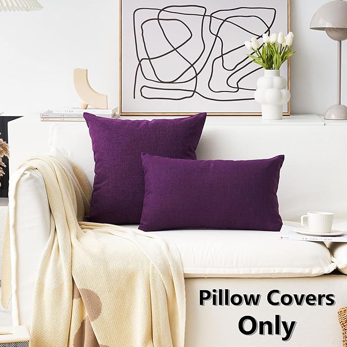 Home Brilliant Purple Pillow Covers Decorative Lined Linen Square Pillow Cases Throw Pillows for Couch Sofa Bed, Set of 4, 18 inch