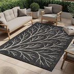 Washable Indoor Outdoor Rug 10x14 Modern Area Rugs Branch Pattern Non Shedding Waterproof Easy Clean Patio Deck Porch Living Room Bedroom Garden RV (10 X 14 Dark Gray)