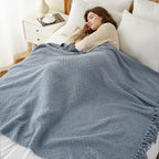 BATTILO HOME Bluish Grey Chenille Throw Blanket for Couch, Knit Throw Blanket,Super Soft Warm Home Decor Throw Blanket with Tassels for Bed,Sofa and Living Room,60" x 80"