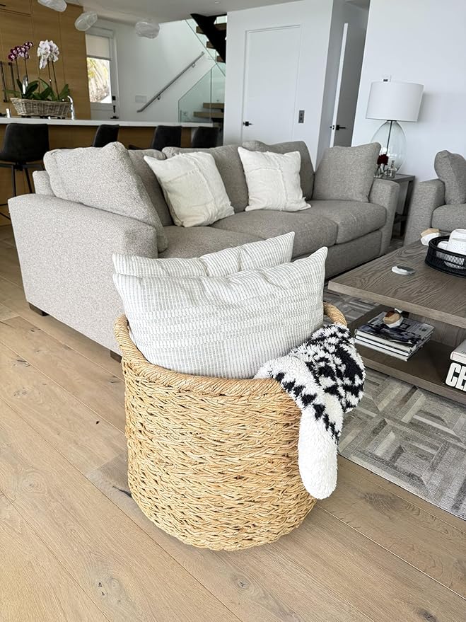 KOUBOO Large Decorative Seagrass Storage Basket, Handmade, Seagrass Basket, Living Room, Blankets, Toy Bin, Extra Storage, Decorative Storage, Laundry Basket, Linens