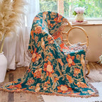 Boho Throw Blanket 50"x60" 100% Cotton Couch Blanket, Breathable Lightweight Spring Decorative Reversible Blankets with Fringe for Sofa Chair Bed Vintage Decor