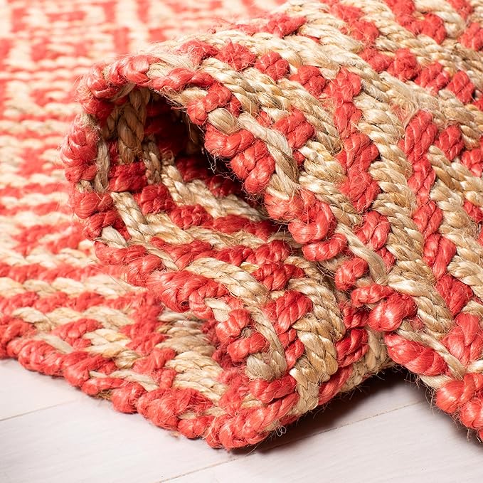 SAFAVIEH Natural Fiber Collection Accent Rug - 4' x 6', Fuchsia & Natural, Handmade Boho Diamond Tassel Jute, Ideal for High Traffic Areas in Entryway, Living Room, Bedroom (NF266G)