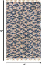 SAFAVIEH Natural Fiber Collection Accent Rug - 4' x 6', Tropical Blue & Natural, Handmade Boho Diamond Tassel Jute, Ideal for High Traffic Areas in Entryway, Living Room, Bedroom (NF266D)
