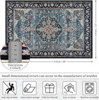 Amearea Vintage Design Navy Blue Area Rugs for Living Room, 4x6 Machine Washable Floral Collection Traditional Bedroom Rug, Low Pile Dinning Room Carpet, No Slip Office Kitchen Home Decor, Navy Blue