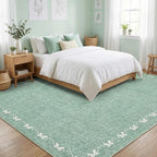 GarveeHome Bow Washable 8 x 10 Rug for Living Room Green 8x10 Playroom Rug Non Slip Soft Bedroom Rugs Low Pile Large Area Rug Stain Resistant Carpet for Nursery Dining Room, Green 8'x10'
