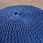 Round Pouf Ottoman, 18" Bordeaux Knitted Cotton Woven Round Pouf, Handmade Woven Bean Bag for Living Room, Floor Bag for Bedrooms, Home, Offices, Sofa Footrest (Navy)