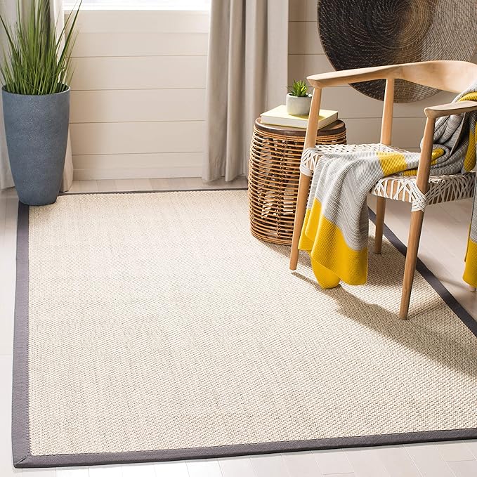 SAFAVIEH Area Rug 6x9 - Natural Fiber Collection - Marble & Dark Grey, Sisal, Woven Design with Border (NF143D)