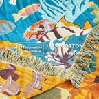 Throw Blanket for Bed 100% Cotton Blankets for Bedroom Living Room Spring Twin All Season Underwater Ocean Life Embroidery Reversible Breathable Quilt for Couch Sofa Coastal Home Decor 60"x80"