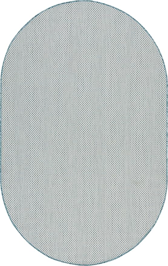 Nourison Home Courtyard Ivory Aqua 5' x 8' Oval Area Rug - Easy Clean, Non Shedding, Bed Room, Living Room, Dining Room, Kitchen (5' x 8' Oval)