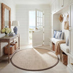 SAFAVIEH Area Rug 6' Round - Natural Fiber Collection - Marble & Khaki, Sisal, Woven Design with Border (NF143E)
