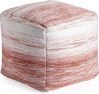 Anji Mountain Pouf Ottoman Foot Rest, Handmade Ottoman Pouf, Comfortable Foot Stool, Decorative Floor Seating for Living Room Decor, Bedroom & Home Décor Accent - Saffron Stripe