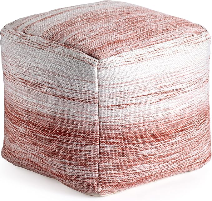 Anji Mountain Pouf Ottoman Foot Rest, Handmade Ottoman Pouf, Comfortable Foot Stool, Decorative Floor Seating for Living Room Decor, Bedroom & Home Décor Accent - Saffron Stripe