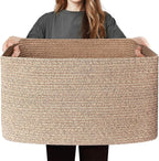 Large Storage Basket for Blankets, 75L Woven Blanket Storage for Living Room, Cotton Rope Baskets for Organizing, Kids Dog Toy Bin Box, Rectangle Pillow Holder Organizer, 22”x17”x12”