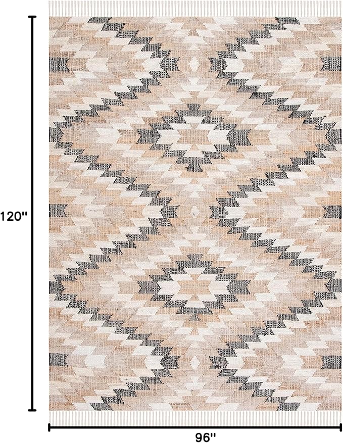 SAFAVIEH Area Rug 8x10 - Natural Fiber Collection - Large - Natural & Black, Handmade Jute, Boho Style, Ideal for Living Room, Bedroom, Dining Space (NFB401A)