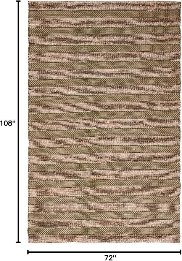 SAFAVIEH Natural Fiber Collection Area Rug - 6' x 9', Green & Natural, Handmade Boho Farmhouse Rustic Jute & Cotton Jute, Ideal for High Traffic Areas in Living Room, Bedroom (NFB654Y)