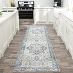 GENIMO Runner Rug 2'6"x6, Non Slip Vintage Hallway Runner Rugs, Low Pile Lightweight Machine Washable Mat for Hallway, Entryway, Bedroom, Kitchen and Corridor, Blue