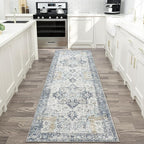 GENIMO Runner Rug 2x8, Non Slip Vintage Hallway Runner Rugs, Low Pile Lightweight Machine Washable Mat for Hallway, Entryway, Bedroom, Kitchen and Corridor, Blue