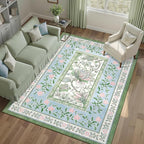GarveeHome Blue Green Pink Area Rugs 9x12 Living Room, Botanical Grove Cottage core Washable Non-Slip Rug for Bedroom Dining Nursery Low-Pile Vintage Large Soft Carpet
