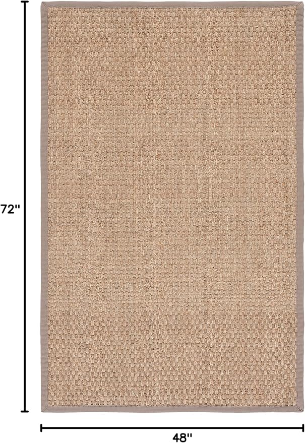 SAFAVIEH Area Rug 4x6 - Natural Fiber Collection - Natural & Grey, Seagrass, Basketweave Pattern with Border (NF114P)
