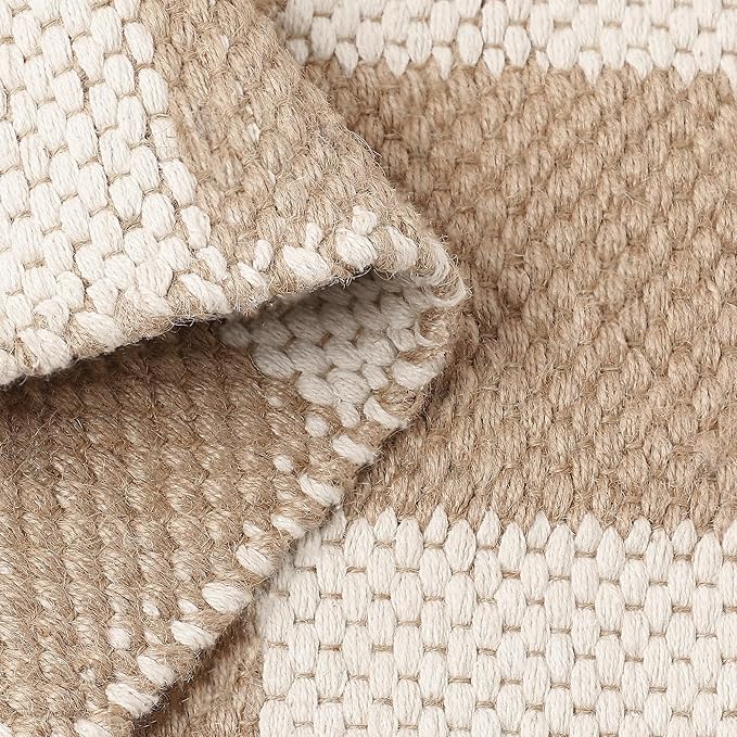 · REDEARTH · Jute Cotton Area Rug, Sustainable Handwoven, Non-Shedding, Soft & Durable – Reversible, Neutral Tones for Home Décor in Living Room, Dining Room, Bedroom (Gridstone Natural, 2'x3')