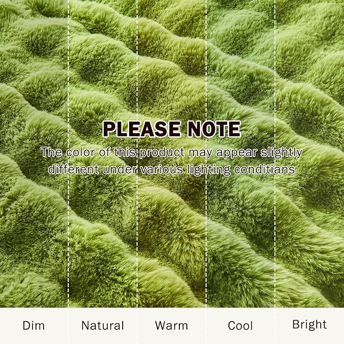 EMME Faux Fur Blanket King Size Dark Green - Big Bubble Rabbit Cozy Blanket for Couch, Thick Furry Plush Shaggy Blankets, 650GSM, 108x90 Inches
