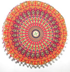 CRAFT KALA Red Peacock Large Hippie Mandala Meditation Floor Ottoman Pillow Cushion Pouf Cover Square Poufs Bohemian Circle Floor Cushion Case Outdoor Fireplace Yoga Living Room Decor Cover 16" Round