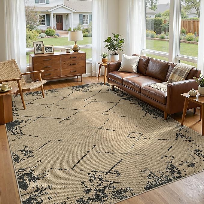 6x9 Jute Rug for Living Room: Farmhouse Carpet Indoor Outdoor Washable Non Slip Area Rug for Bedroom Patio Backyard Dining Room Table Home Office - Modern Brown
