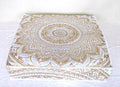 CRAFT KALA Mandala Floor Pillow Cushion Cover Seating Throw Cover Hippie Decorative Bohemian Ottoman Poufs Pom Pillow Cases Boho Indian Cotton Living Room Yoga Home Décor 35" Square White Gold Ombre
