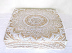 CRAFT KALA Mandala Floor Pillow Cushion Cover Seating Throw Cover Hippie Decorative Bohemian Ottoman Poufs Pom Pillow Cases Boho Indian Cotton Living Room Yoga Home Décor 35" Square White Gold Ombre