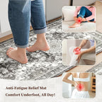 Boho Kitchen Mats for Floor 2 Piece Set Anti Fatigue Cushioned PVC Kitchen Rugs Non Slip Waterproof Farmhouse Mats 2/5 Inch Comfort Standing Mat for Sink, Laundry, 17.3"x59"+17.3"x28", Grey