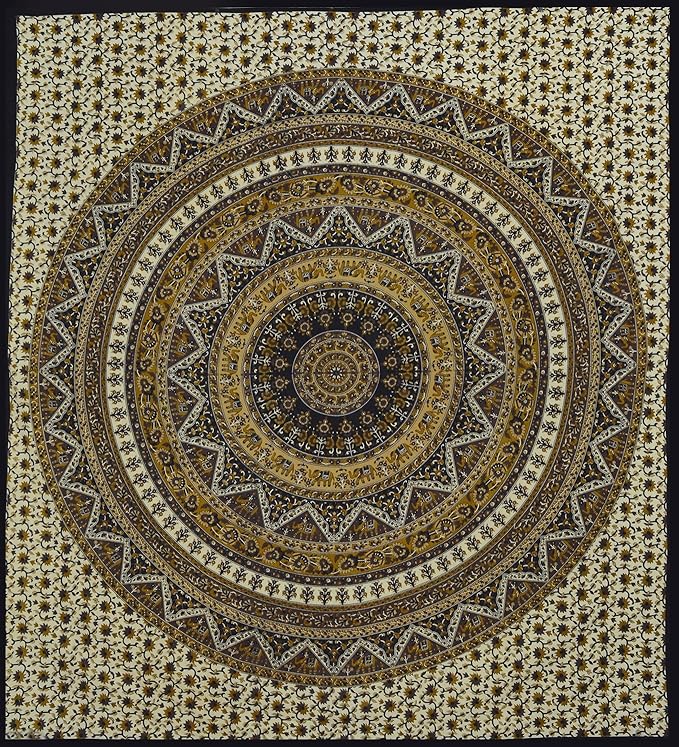 Popular Handicrafts Wall Hanging Tapestry For Bedroom Hippie Mandala Bohemian Psychedelic Hippy Intricate Floral Design Indian Tapestries Bedspread 84 x 90 Inches (215cm x 230cm) Brown