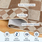 GarveeHome Checkered Jute Runner Rug 2x6 Kitchen Runner Rugs Indoor Outdoor Entryway Rug Non-Slip Washable Jute Rugs for Hallway Non Shedding Neutral Carpet for Bedside Entry Front Door Porch, Brown