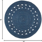 SAFAVIEH Area Rug 5' Round - Natural Fiber Collection - Navy, Handmade Jute, Boho Farmhouse Braided Design (NF364N)