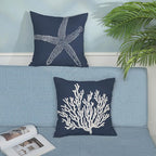 Blue Starfish Pillow Covers 24x24 Inch Set of 2, Nautical Ocean Coastal blue Coral Throw Pillows Spring Summer Decorations Linen Pillowcase Outdoor Decor Farmhouse Cushion Case for Home Holiday