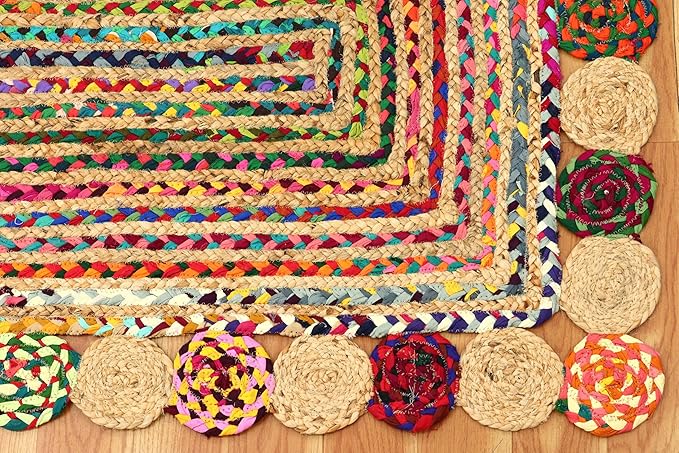 Runner Area Rug - 2.6x4 Feet Multicolor Cape Code Chindi Cotton Jute Rug Geometric Kilim Rug Indoor Outdoor Use Carpet Flatweave Rugs for Bedroom Bedside Runner Kitchen Hallway & Stair