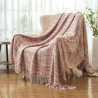 Multi-Color Light Pink Cable Woven Throw Blanket for Couch,60"X80" Boho Style Textured Blankets for Home Decor,Super Soft Warm Cozy Chunky Blanket with Decorative Tassels for Bed