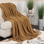 Superior Fleece Boho Jacquard Blanket, Decorative Blankets for Bedroom, Sofa, Fuzzy, Plush, Fluffy, Soft, Cute Room Decor, Beautiful Cover, Comfort Essentials, Arctic Collection, King, Camel