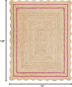 Wave Scalloped Natural Jute Runner, Dark Pink (6'x9'): Boho Farmhouse Scallop Entryway Rug