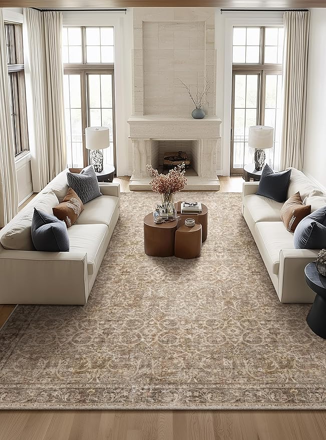 Washable Rugs for Living Room: 10x14 Area Rugs for Bedroom Ultral Soft Non-Slip Stain Resistant Vintage Boho Large Carpet for High-Traffic Dining Room - Farmhouse Decor