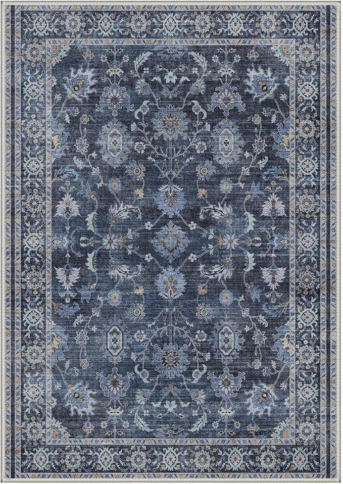 GENIMO Area Rug 2x3 Doormat, Machine Washable Low Pile Rugs, Small Retro Chenille Entryway Mat for Entrance, Hallway, Kitchen and Corridor, Distressed Navy Blue