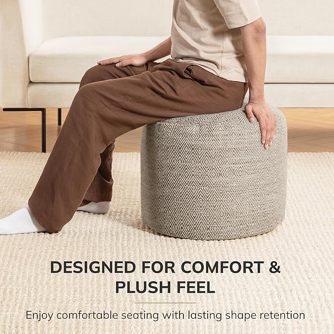 Anji Mountain Pouf Ottoman Foot Rest, Handmade Ottoman Pouf, Comfortable Foot Stool, Decorative Floor Seating for Living Room Decor, Bedroom & Home Décor Accent - Stone