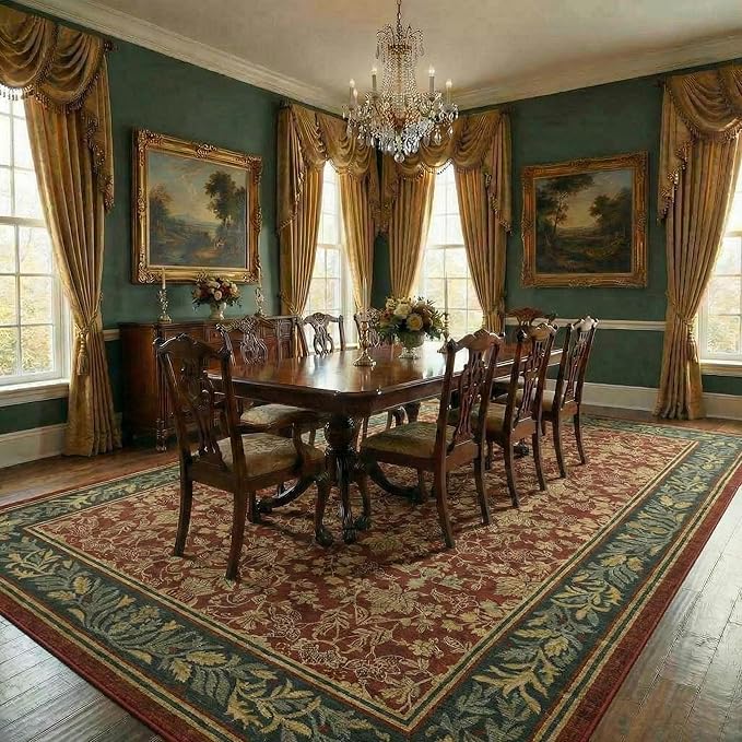GarveeHome Washable Rug 9x12 Area Rugs for Living Room, Boho Rug Non Slip Vintage Low Pile Large Rugs for Bedroom Dining Room Stain Resistance Non-Shedding Throw Carpet for Office Red