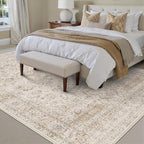 10x12 Beige Area Rug Vintage Living Room Bedroom Washable Carpet Non-Slip Soft Low Pile Distressed Indoor Large Throw Rug for Dining Room Office