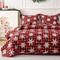 JSD Christmas Quilt Set Full/Queen, Red Buffalo Plaid Snowflakes Bedspreads, 3 Piece Microfiber Coverlet Quilted Blanket with Pillow Shams